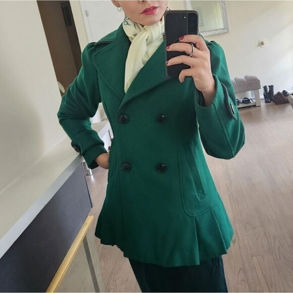 Vintage y2k Steve Madden Kelly Green Pleated Riding Jacket Peacoat Pea Coat Sm - Picture 7 of 7
